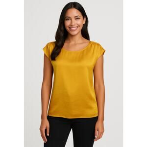 Spense Gold Cap Sleeve Blouse Women’s M Satin Look Lightweight Pullover Top Work